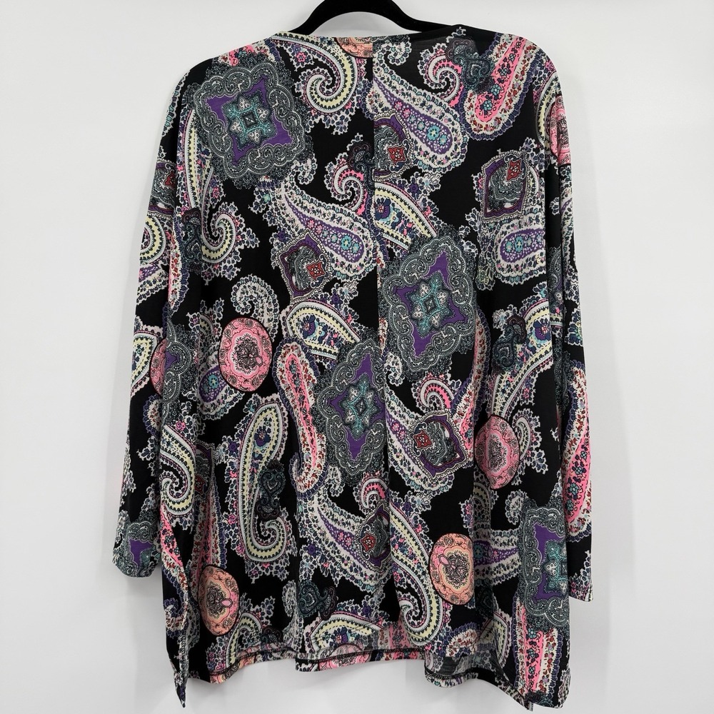 Dear Scarlett Tunic Shirt Womens XL Black Multicolor Paisley Slinky Stretch - Picture 3 of 8